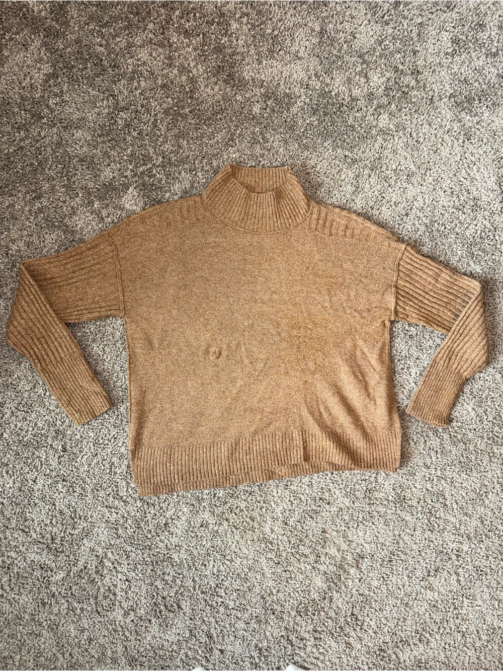 Women’s Small SO Camel Tan Ribbed Cozy Mock Neck Sweater